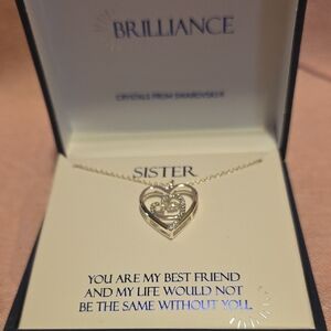 Sister Heart Pendant Necklace - Silver Plated